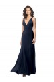 Outlet Sleeveless Stretch Crepe V-Back A-Line Dark Navy Evening Dress Canada