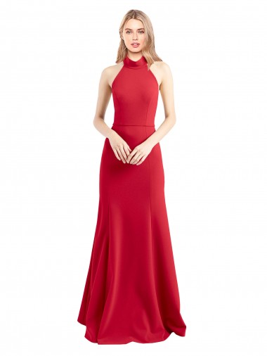 Outlet Sleeveless Stretch Crepe Open Back A-Line Red Evening Dress Canada