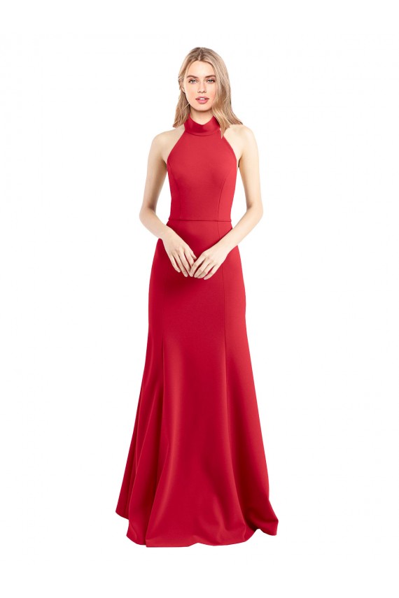 Outlet Sleeveless Stretch Crepe Open Back A-Line Red Evening Dress Canada