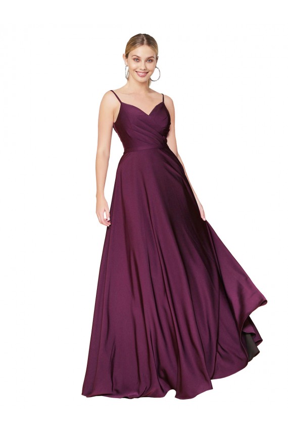 Outlet Sleeveless Stretch Crepe V-Back A-Line Wild Berry Evening Dress Canada