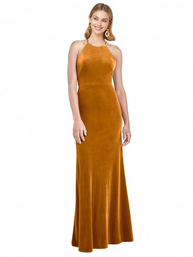 Outlet Sleeveless Stretch Velvet Criss Cross Open Back A-Line Gold Evening Dress Canada
