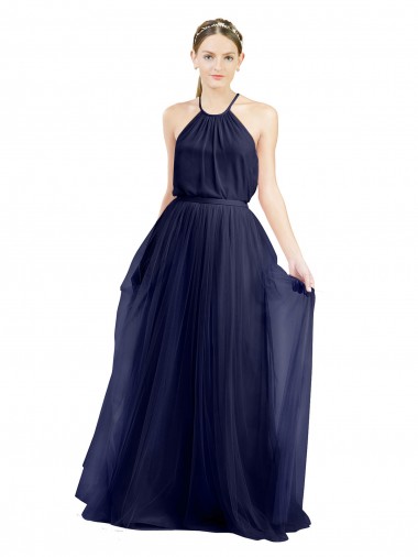 Outlet Sleeveless Tulle A-Line Navy Blue Semi Formal Bridal Party Dress Canada