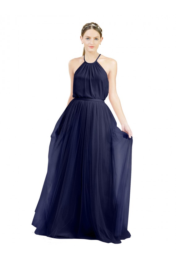 Outlet Sleeveless Tulle A-Line Navy Blue Semi Formal Bridal Party Dress Canada