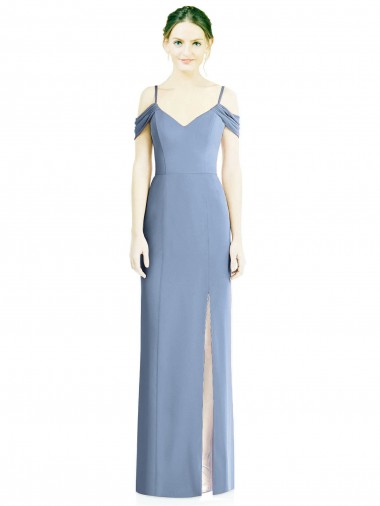 Outlet Cold Shoulder Soft Chiffon Open Back A-Line Dusty Blue Evening Dress Canada
