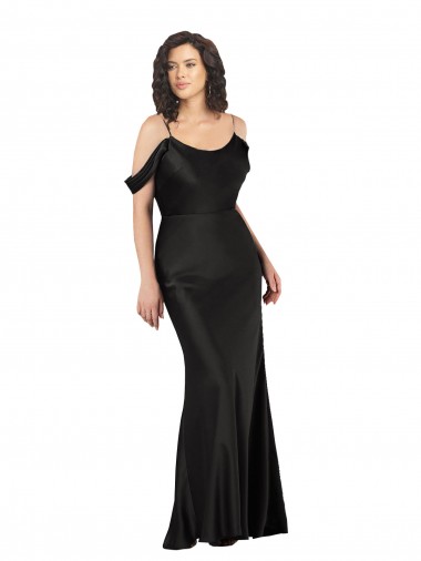 Outlet Sleeveless Silky Satin Low Back A-Line Black Sexy Evening Dress Canada