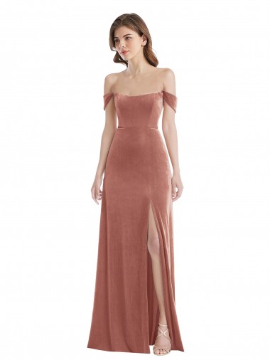 Outlet Sleeveless Stretch Velvet A-Line Cinnamon Rose Maxi Evening Dress Canada