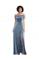 Outlet Sleeveless Stretch Velvet A-Line Dusty Blue Maxi Evening Dress Canada