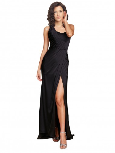 Outlet Sleeveless Silky Satin A-Line Black One Shoulder Sexy Evening Dress Canada