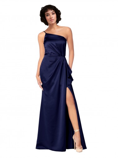 Outlet Sleeveless Silky Satin A-Line Sapphire Evening Dress Canada