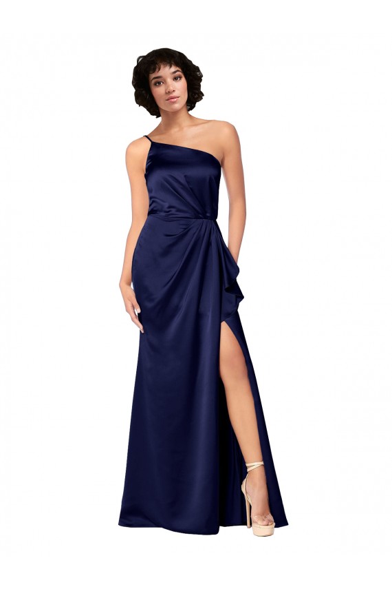 Outlet Sleeveless Silky Satin A-Line Sapphire Evening Dress Canada