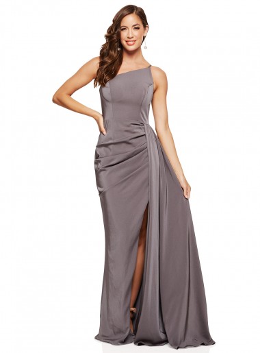 Outlet Sleeveless Silky Satin A-Line Slate Grey Evening Dress Canada