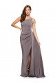 Outlet Sleeveless Silky Satin A-Line Slate Grey Evening Dress Canada