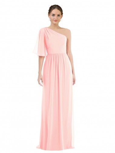 Outlet Bell Sleeves Soft Chiffon A-Line Pink Maxi Evening Dress Canada