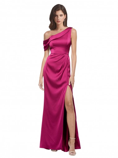 Outlet Sleeveless Stretch Satin A-Line Fuchsia Evening Dress Canada