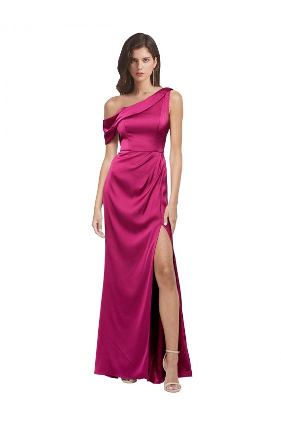 Outlet Sleeveless Stretch Satin A-Line Fuchsia Evening Dress Canada