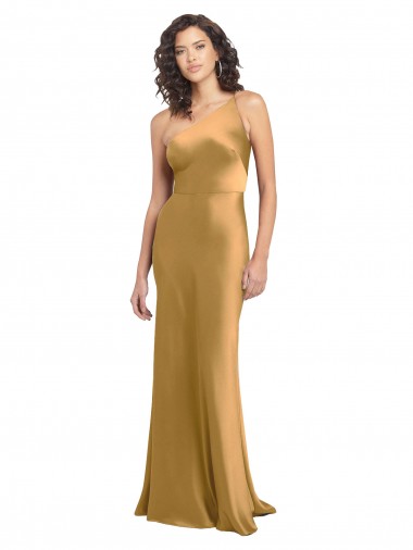 Outlet Sleeveless Stretch Satin A-Line Gold Evening Dress Canada