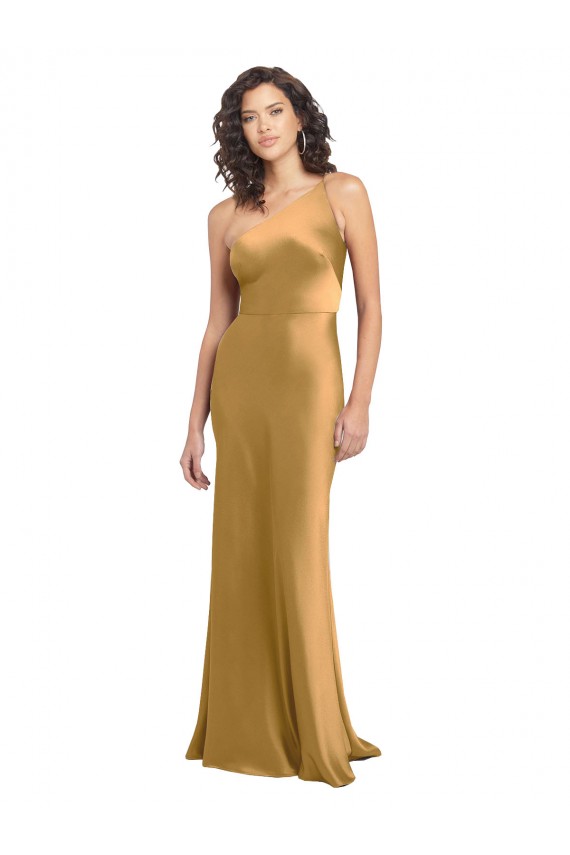 Outlet Sleeveless Stretch Satin A-Line Gold Evening Dress Canada