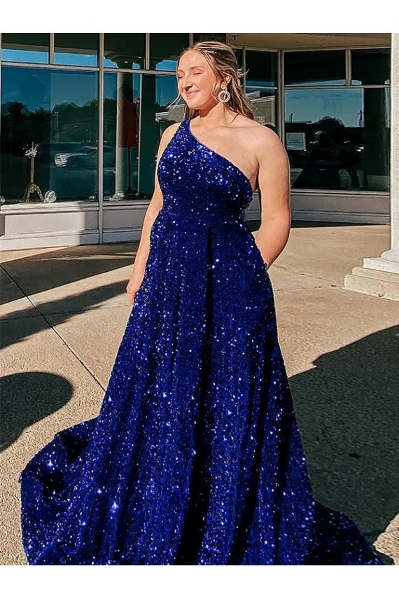 Outlet Sleeveless Velvet Sequin A-Line Royal Blue Evening Dress Canada