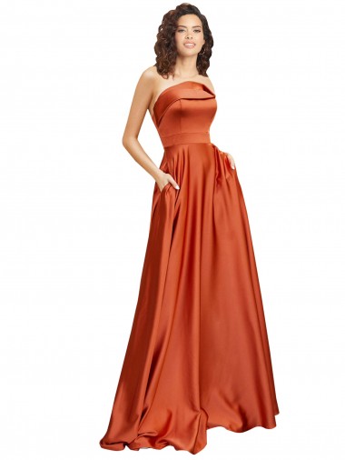 Outlet Sleeveless Silky Satin Low Back A-Line Burnt Orange Evening Dress Canada