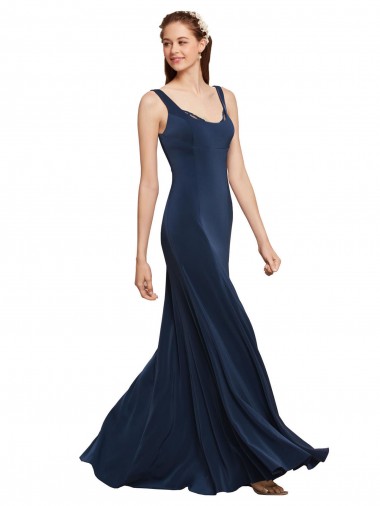 Outlet Sleeveless Stretch Crepe Low Back A-Line Dark Navy Evening Dresses Canada