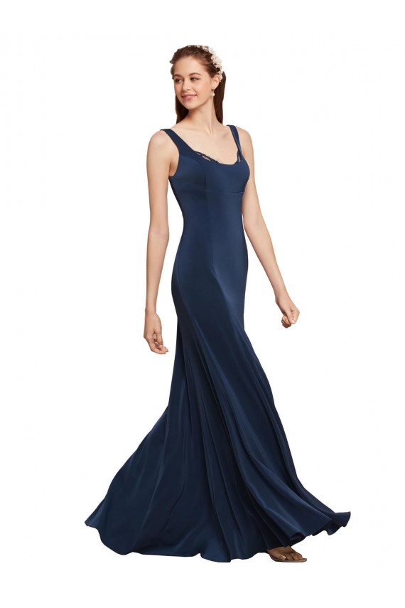 Outlet Sleeveless Stretch Crepe Low Back A-Line Dark Navy Evening Dresses Canada