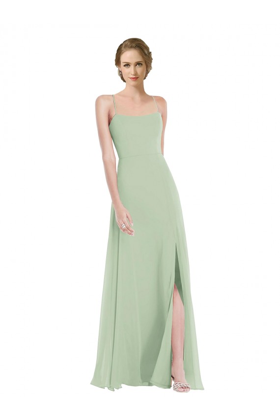 Outlet Sleeveless Soft Chiffon Criss Cross Back A-Line Sage Maxi Evening Dress Canada