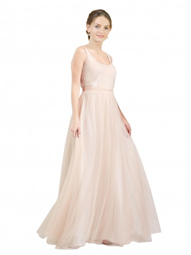 Outlet Sleeveless Tulle Open Back A-Line Pink Semi Formal Evening Dress Canada