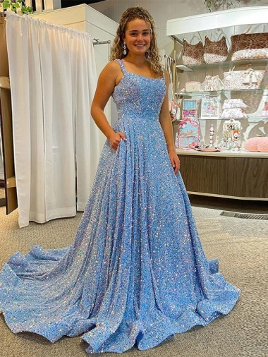 Outlet Sleeveless Velvet Sequin A-Line Evening Dress Canada