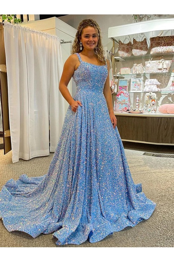 Outlet Sleeveless Velvet Sequin A-Line Evening Dress Canada