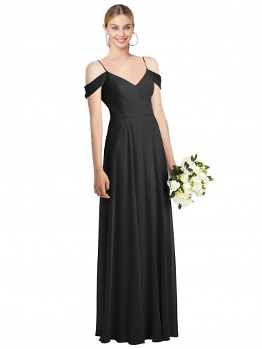 Outlet Cold Shoulder Soft Chiffon A-Line Black Maxi Evening Dress Canada