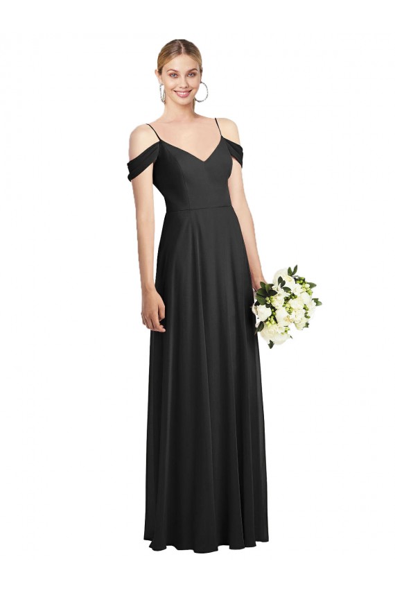 Outlet Cold Shoulder Soft Chiffon A-Line Black Maxi Evening Dress Canada