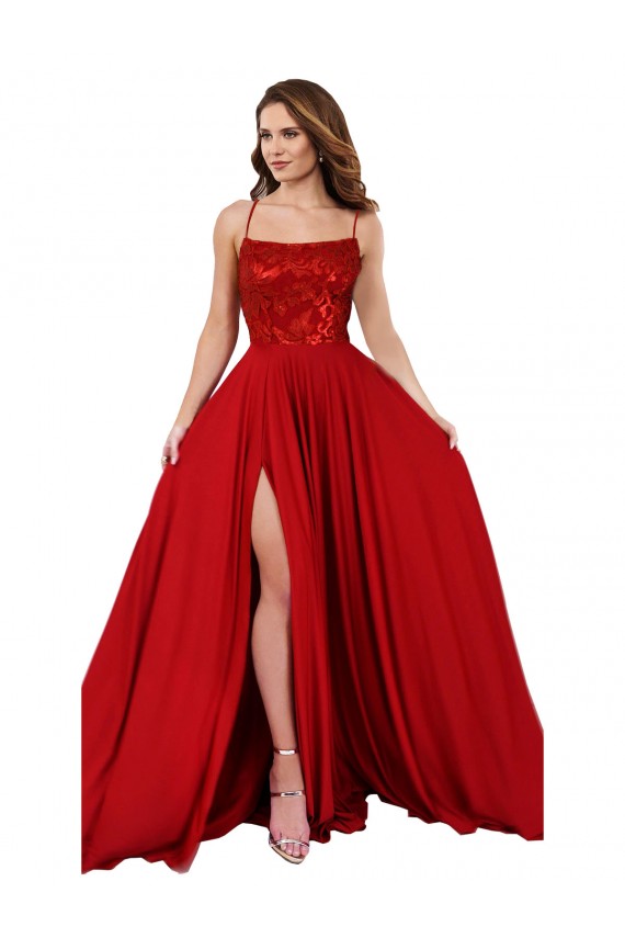 Outlet Sleeveless Spandex & Lace Criss Cross Open Back A-Line Red Semi Formal Evening Dress Canada