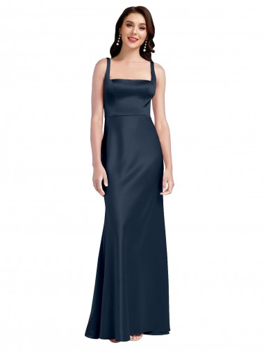 Outlet Sleeveless Stretch Satin Low Back A-Line Dark Navy Bridal Party Dress Canada
