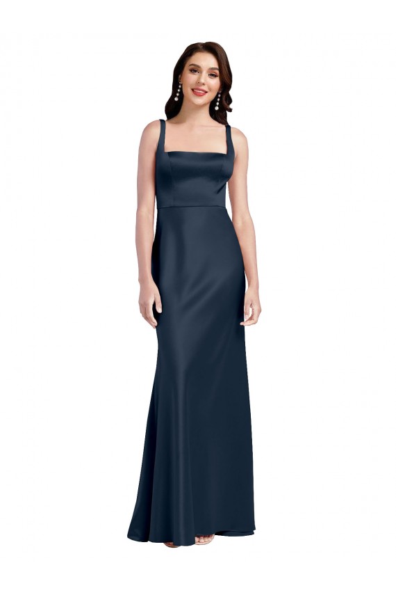 Outlet Sleeveless Stretch Satin Low Back A-Line Dark Navy Bridal Party Dress Canada