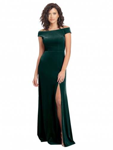 Outlet Cap Sleeves Stretch Velvet A-Line Dark Green Evening Dress Canada