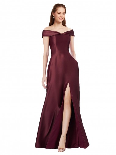 Outlet Cap Sleeves Satin A-Line Burgundy Gold Evening Dress Canada
