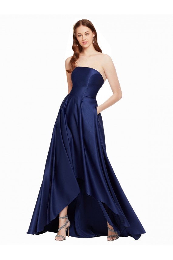 Outlet Sleeveless Satin Low Back A-Line Dark Navy Evening Dresses Canada