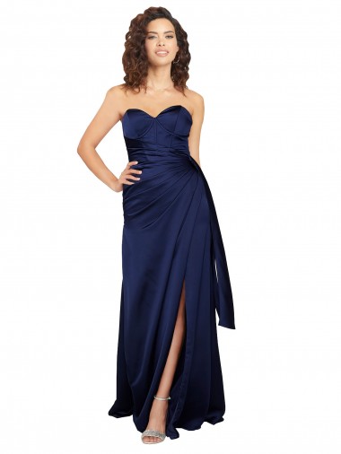 Outlet Sleeveless Silky Satin A-Line Sapphire Evening Gown Canada
