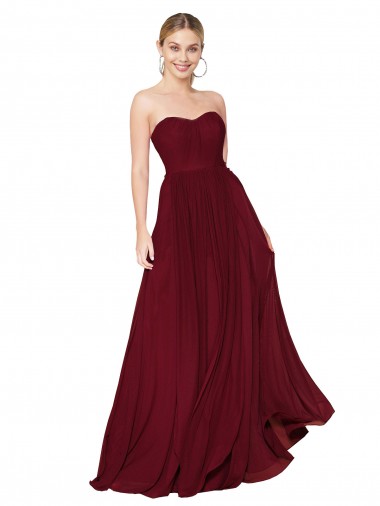 Outlet Sleeveless Soft Chiffon A-Line Burgundy Evening Dress Canada