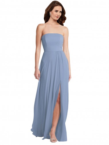 Outlet Sleeveless Soft Chiffon A-Line Dusty Blue Maxi Evening Gown Canada