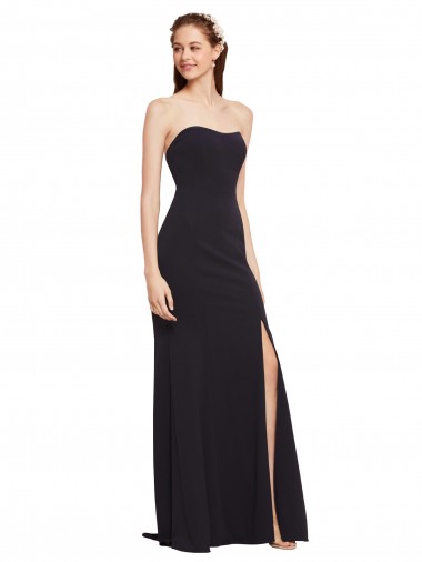Outlet Sleeveless Stretch Crepe Low Back A-Line Dark Navy Bridal Party Dress Canada