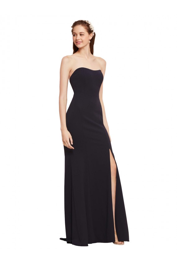 Outlet Sleeveless Stretch Crepe Low Back A-Line Dark Navy Bridal Party Dress Canada