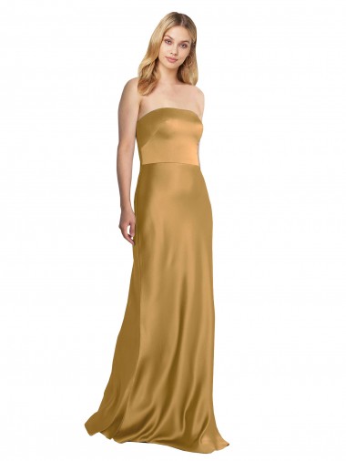 Outlet Sleeveless Stretch Satin A-Line Gold Evening Gown Canada