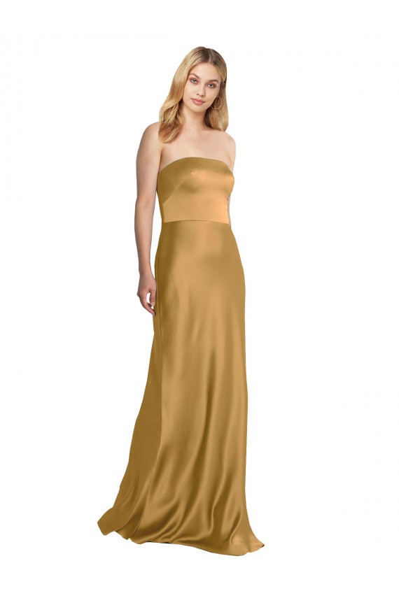 Outlet Sleeveless Stretch Satin A-Line Gold Evening Gown Canada