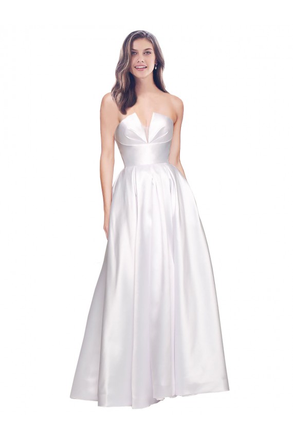 Outlet Sleeveless Stretch Satin Low Back A-Line White Evening Dress Canada