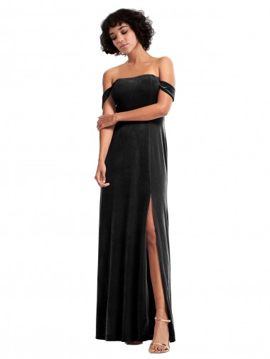 Outlet Sleeveless Stretch Velvet A-Line Black Evening Dress Canada