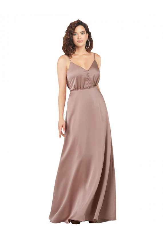 Outlet Sleeveless Silky Satin A-Line Dusty Pink Evening Gown Canada