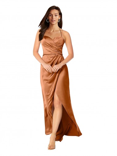 Outlet Sleeveless Silky Satin Low Back A-Line Orange Evening Dress Canada