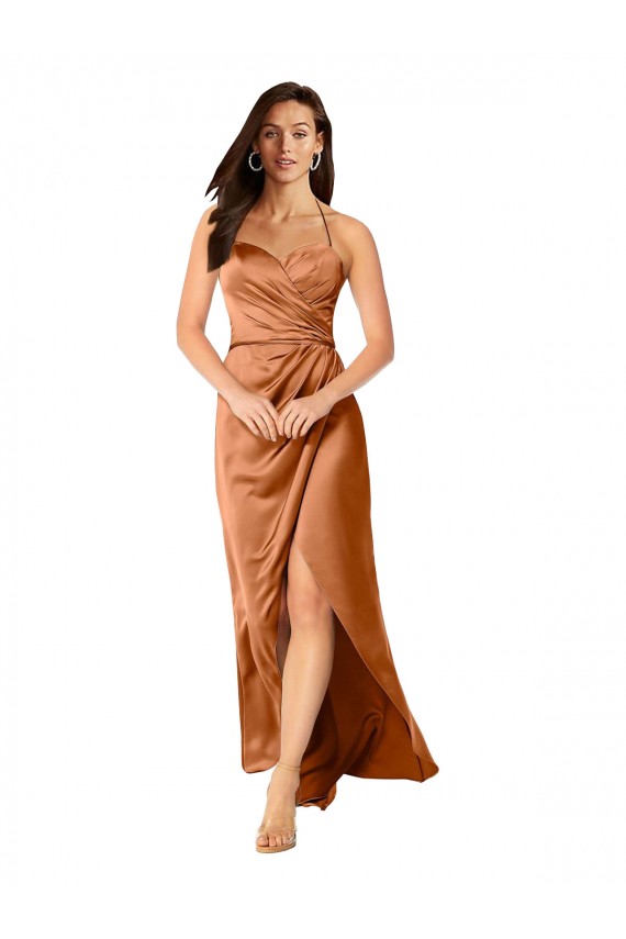 Outlet Sleeveless Silky Satin Low Back A-Line Orange Evening Dress Canada