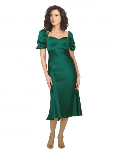 Outlet Short Sleeves Silky Satin Low Back A-Line Hunter Evening Dress Canada
